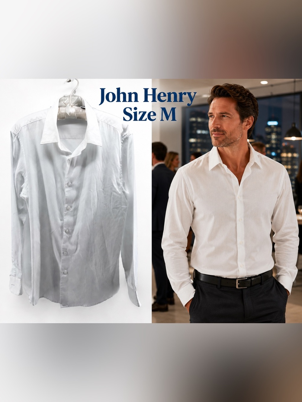 John Henry Men's Size M White Long Sleeve Button Down Dress Shirt